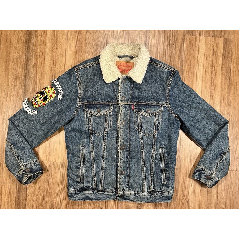 Levis Trucker Jacket Denim Sherpa Lined Men’s Small Cowboy Landman Western